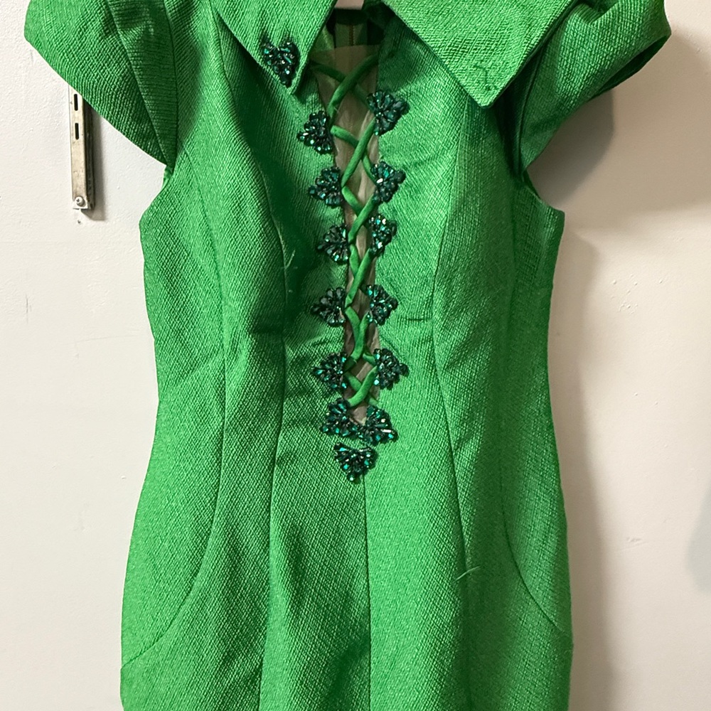 Source Unknown Green Dress with Lace-Up Detail
